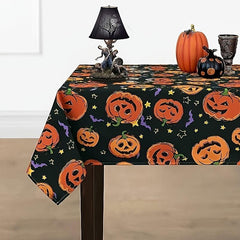 Polyester Halloween Tablecloth Pumpkin Bat Orange Scary Themed