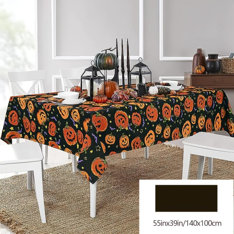 Polyester Halloween Tablecloth Pumpkin Bat Orange Scary Themed