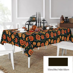Polyester Halloween Tablecloth Pumpkin Bat Orange Scary Themed