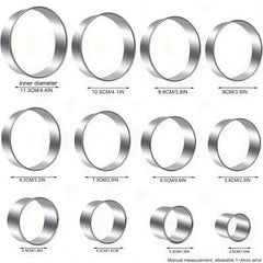 12pcs Steel Cake Mold Rings Round Cookie Cutters Baking Kitchen Tools