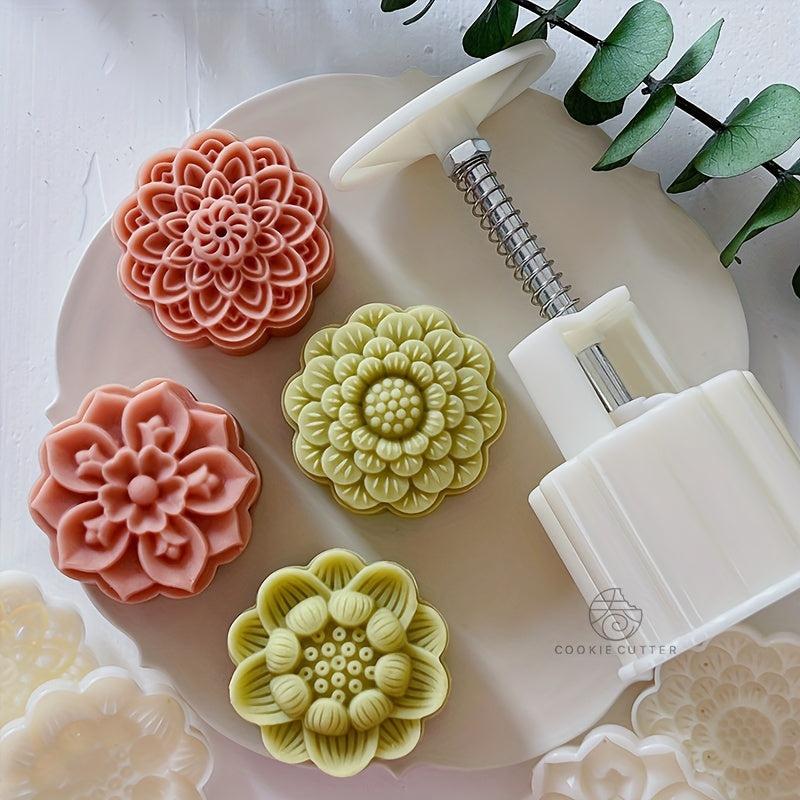 Lotus Moon Cake Mold and Stamps Set - DIY Hand Press Cookie Stamps