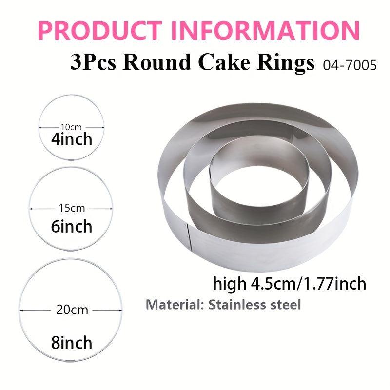 3pcs Mousse Cake Mold Rings Stainless Steel Cookie Cutters Pancake Molds