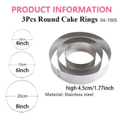 3pcs Mousse Cake Mold Rings Stainless Steel Cookie Cutters Pancake Molds