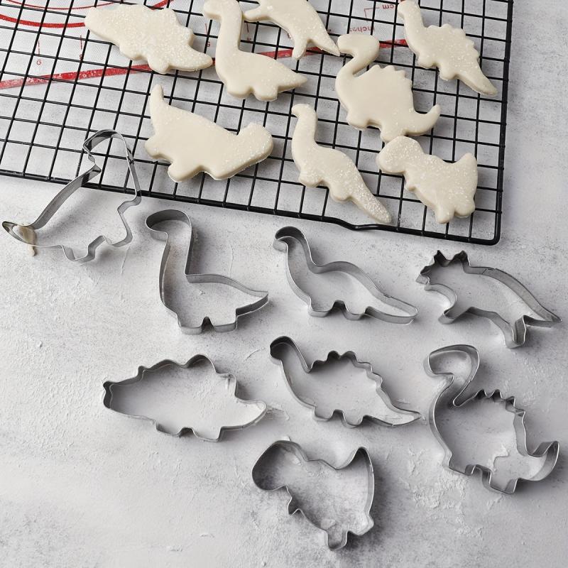 8pcs Dinosaur Cookie Cutters Stainless Steel Biscuit Molds Set