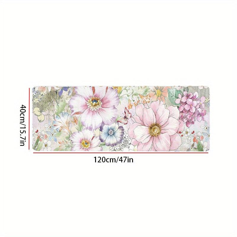 Floral Kitchen Rugs Absorbent Non Slip Stain Resistant Waterproof Mat