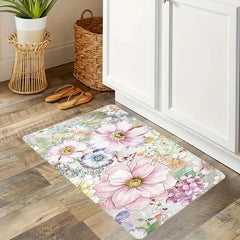 Floral Kitchen Rugs Absorbent Non Slip Stain Resistant Waterproof Mat