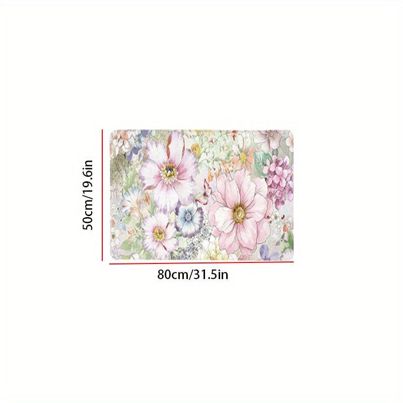 Floral Kitchen Rugs Absorbent Non Slip Stain Resistant Waterproof Mat