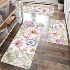Floral Kitchen Rugs Absorbent Non Slip Stain Resistant Waterproof Mat