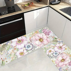 Floral Kitchen Rugs Absorbent Non Slip Stain Resistant Waterproof Mat