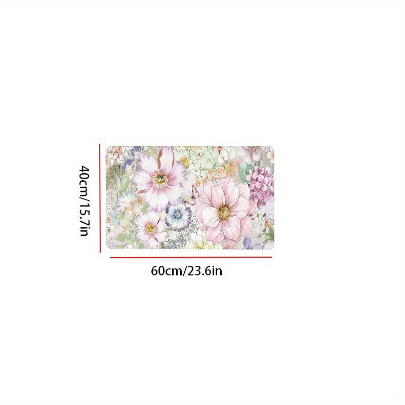 Floral Kitchen Rugs Absorbent Non Slip Stain Resistant Waterproof Mat