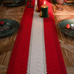 Red Striped Table Runner Double-sided Christmas Holiday Tassel Decor