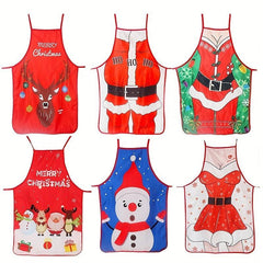 Polyester Apron Christmas Theme Santa Pattern Chef Waiter Barbecue Apron
