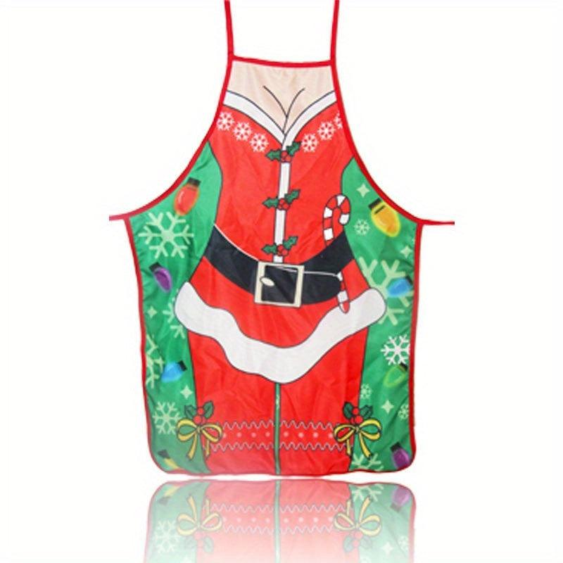 Polyester Apron Christmas Theme Santa Pattern Chef Waiter Barbecue Apron