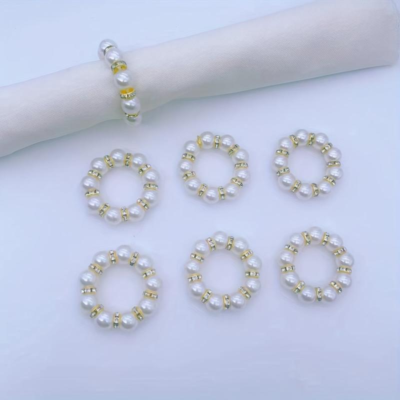 12pcs Pearl Rhinestones Napkin Rings Cast Iron Polished Metal Rings