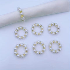 12pcs Pearl Rhinestones Napkin Rings Cast Iron Polished Metal Rings