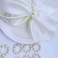 12pcs Pearl Rhinestones Napkin Rings Cast Iron Polished Metal Rings