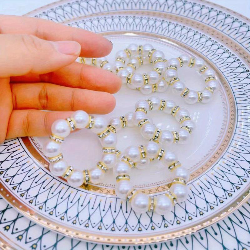 12pcs Pearl Rhinestones Napkin Rings Cast Iron Polished Metal Rings