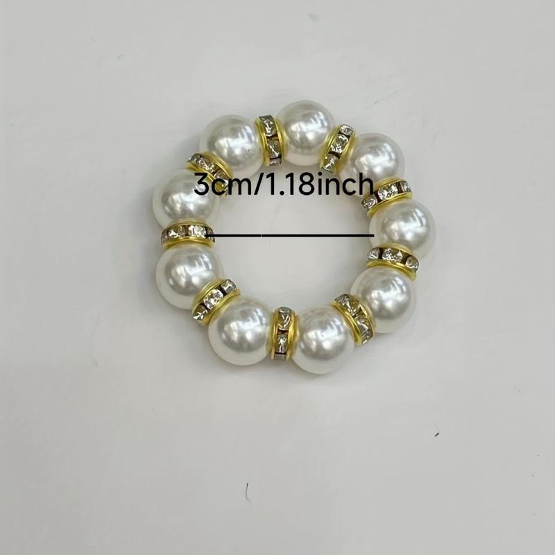 12pcs Pearl Rhinestones Napkin Rings Cast Iron Polished Metal Rings