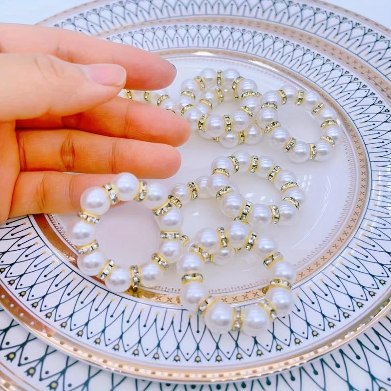 12pcs Pearl Rhinestones Napkin Rings Cast Iron Polished Metal Rings