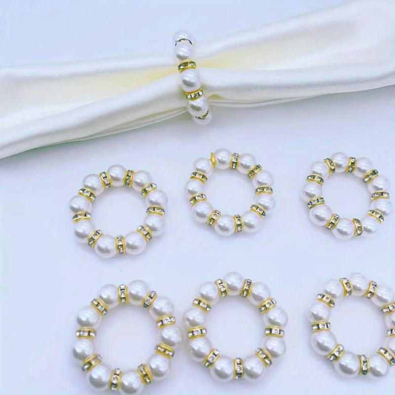 12pcs Pearl Rhinestones Napkin Rings Cast Iron Polished Metal Rings
