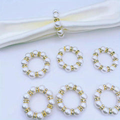 12pcs Pearl Rhinestones Napkin Rings Cast Iron Polished Metal Rings