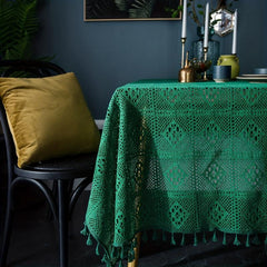 Rectangle Green Crochet Tablecloth Knitted Hollow Coffee Table Cover