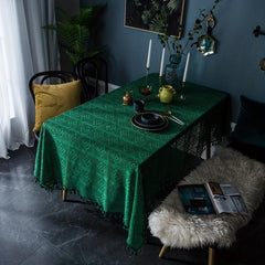 Rectangle Green Crochet Tablecloth Knitted Hollow Coffee Table Cover