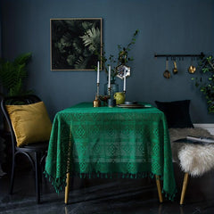 Rectangle Green Crochet Tablecloth Knitted Hollow Coffee Table Cover