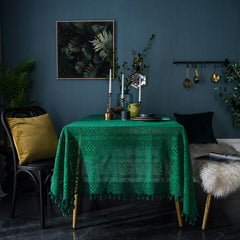 Rectangle Green Crochet Tablecloth Knitted Hollow Coffee Table Cover