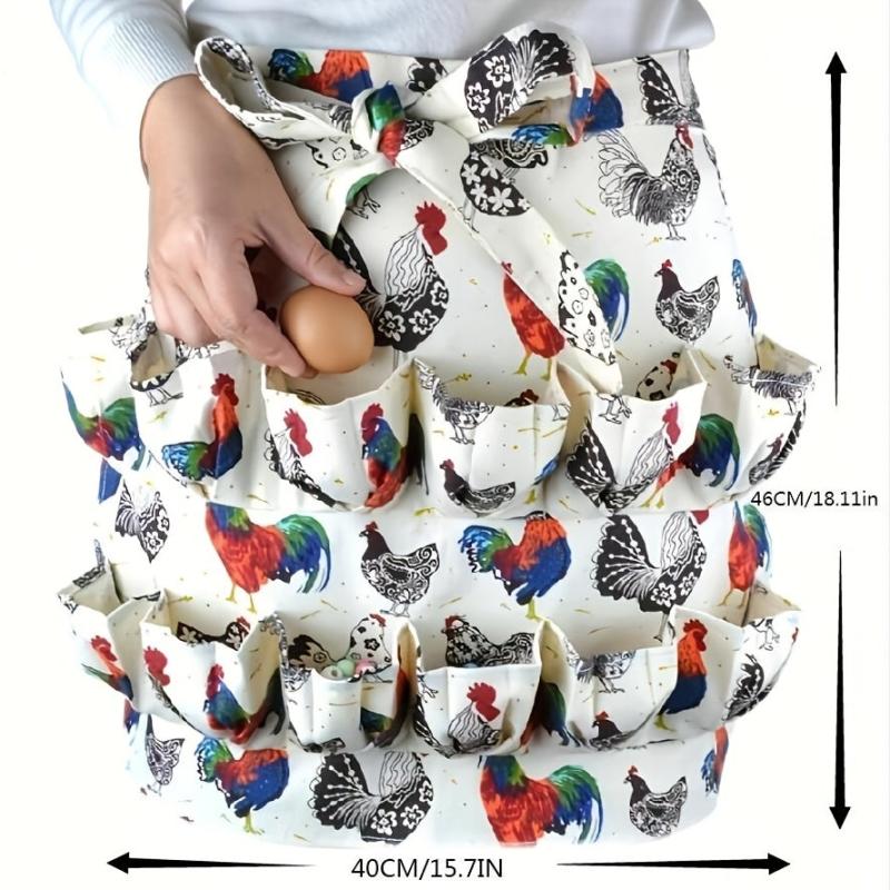 Rooster Printed Polyester Apron with Double Pockets for Home Cooking