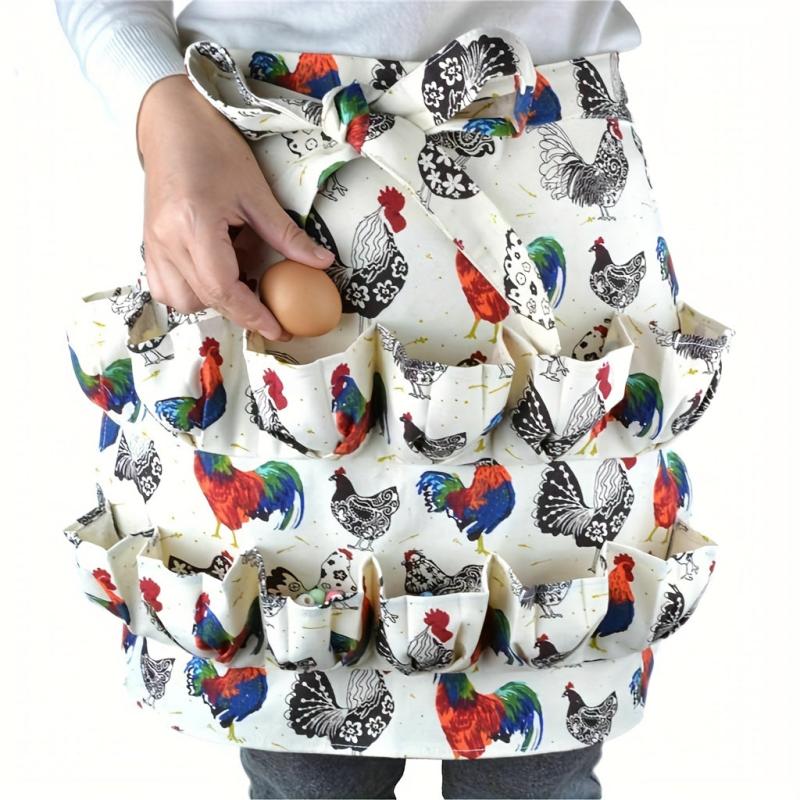 Rooster Printed Polyester Apron with Double Pockets for Home Cooking