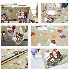 Polyester Tablecloth Merry Christmas Table Cover Santa Claus Snowflake Pattern