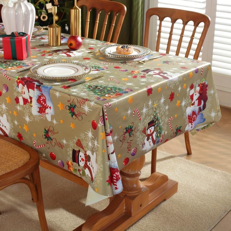 Polyester Tablecloth Merry Christmas Table Cover Santa Claus Snowflake Pattern