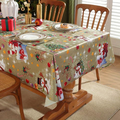Polyester Tablecloth Merry Christmas Table Cover Santa Claus Snowflake Pattern