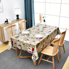 Polyester Tablecloth Merry Christmas Table Cover Santa Claus Snowflake Pattern
