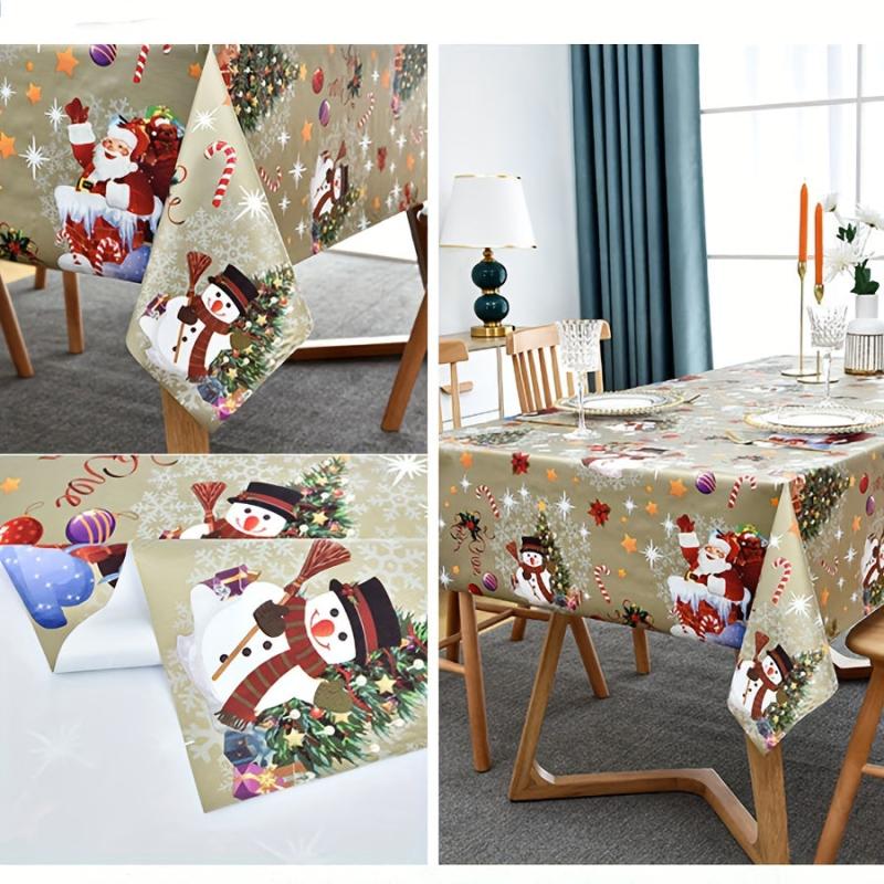 Polyester Tablecloth Merry Christmas Table Cover Santa Claus Snowflake Pattern