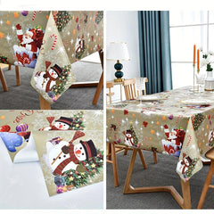 Polyester Tablecloth Merry Christmas Table Cover Santa Claus Snowflake Pattern