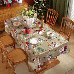 Polyester Tablecloth Merry Christmas Table Cover Santa Claus Snowflake Pattern