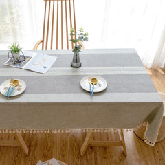 Embroidered Linen Table Cloth With Tassel Kitchen Dinner Christmas Decor