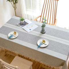 Embroidered Linen Table Cloth With Tassel Kitchen Dinner Christmas Decor