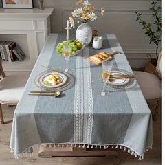 Embroidered Linen Table Cloth With Tassel Kitchen Dinner Christmas Decor