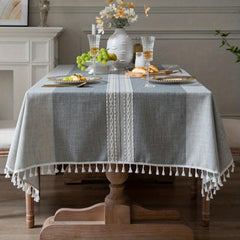 Embroidered Linen Table Cloth With Tassel Kitchen Dinner Christmas Decor