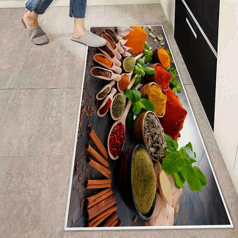Vintage Spice Printed Kitchen Rug Absorbent Non Slip Stain Resistant Long Strip