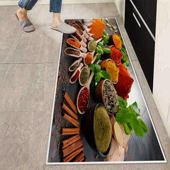Vintage Spice Printed Kitchen Rug Absorbent Non Slip Stain Resistant Long Strip