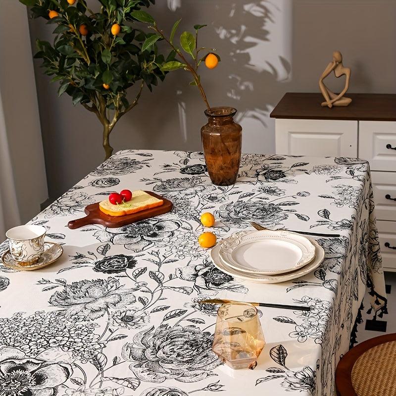 Rustic Floral Tablecloth for Outdoor Events and Home Kitchen