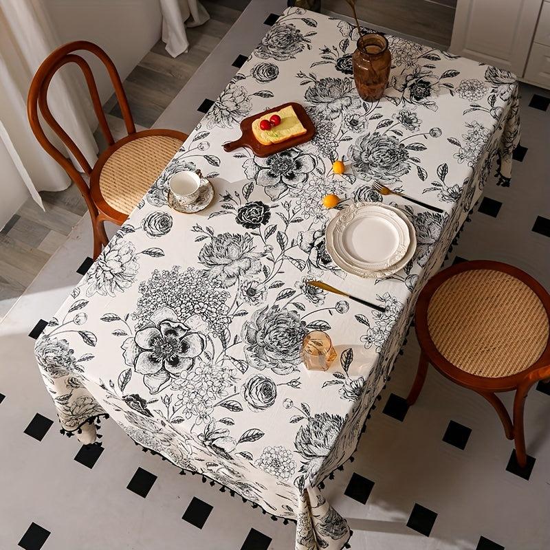 Rustic Floral Tablecloth for Outdoor Events and Home Kitchen
