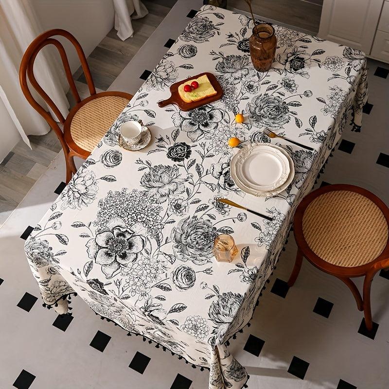 Rustic Floral Tablecloth for Outdoor Events and Home Kitchen
