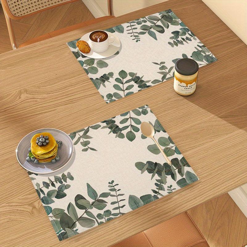 Bohemian Linen Placemat Set of 6 Eucalyptus Pattern Table Mat