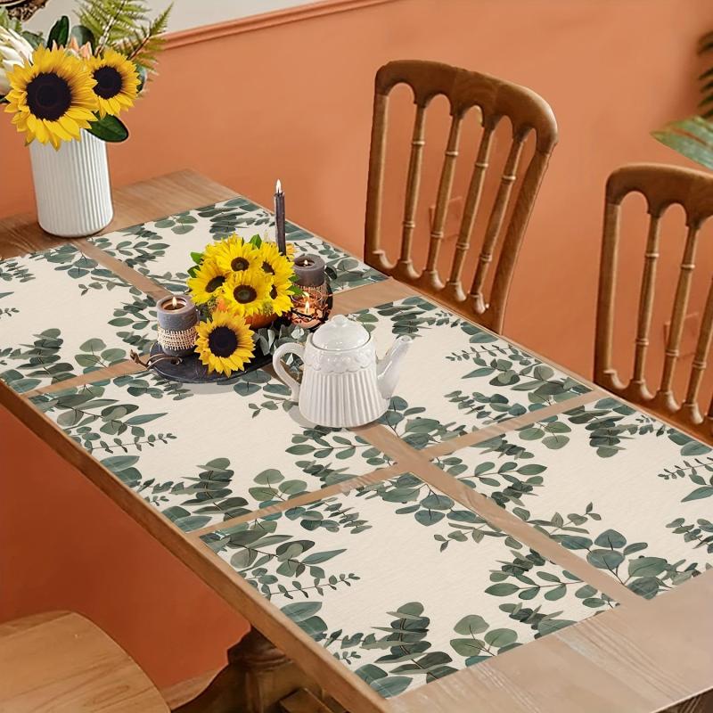 Bohemian Linen Placemat Set of 6 Eucalyptus Pattern Table Mat