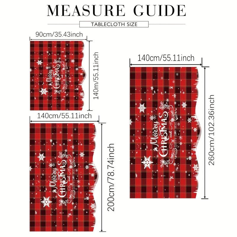 Polyester Table Cloth Christmas Red Plaid Snowflake Pattern